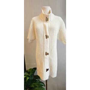 Michael‎ Kors Logo Clasp Wool Blend Knit Tunic Cardigan Sweater Women Sz S Cream